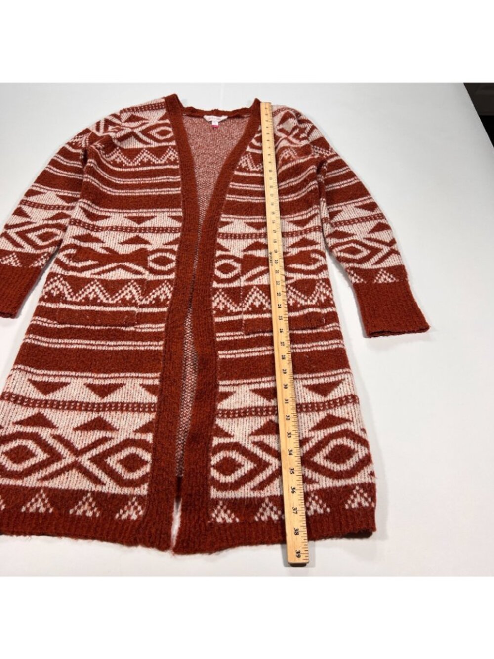 No Boundaries Sweater Women's M Red Geometric Acrylic Knit Cardigan Aztec Tribal - Picture 4 of 9